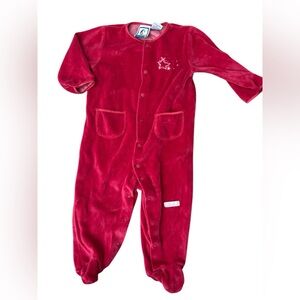 Vintage Red Velour Lullaby Club Cozy Pajamas With Moon and Star Embroidery 6-9m